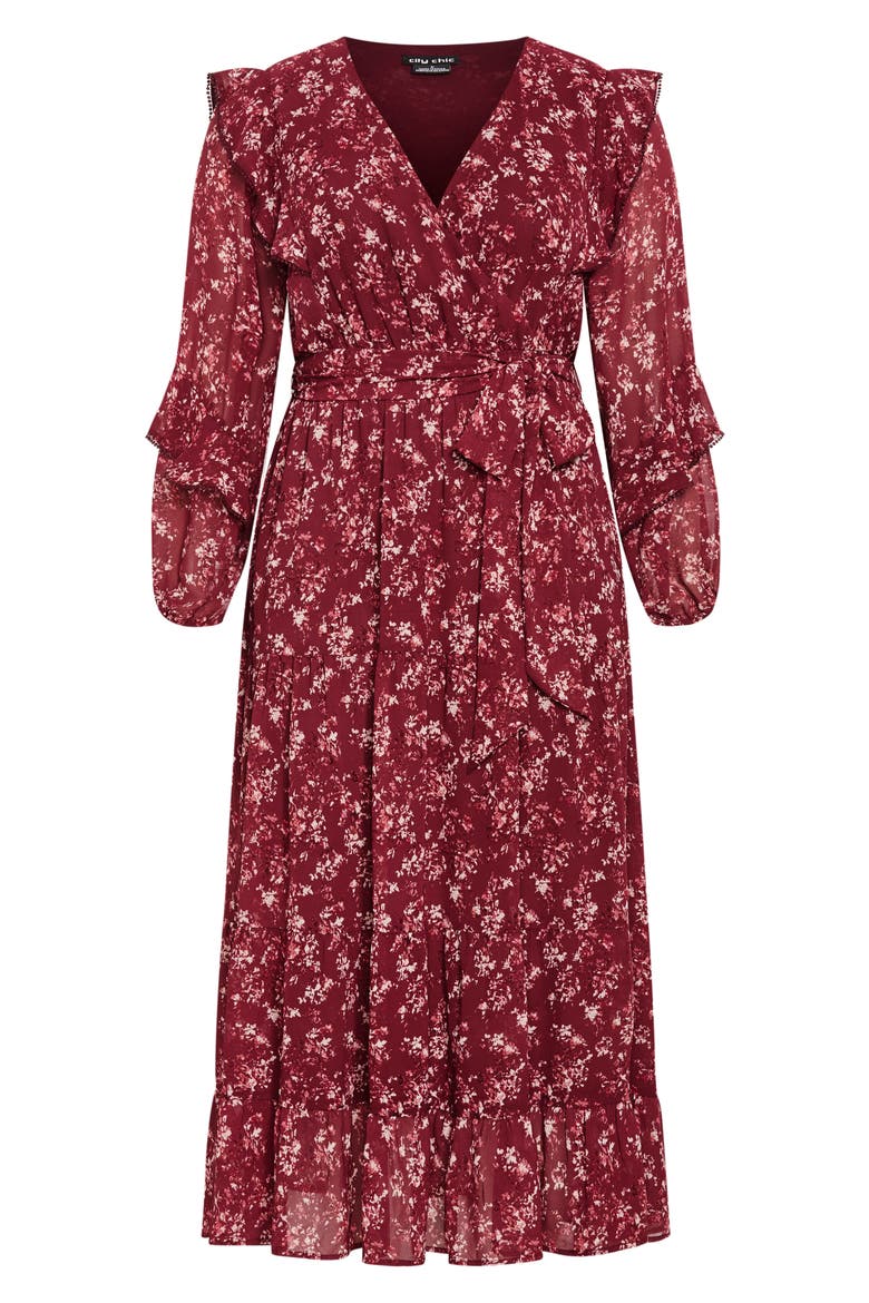 Arielle Ruffle Long Sleeve Maxi Dress, Alternate, color, RED FLORAL