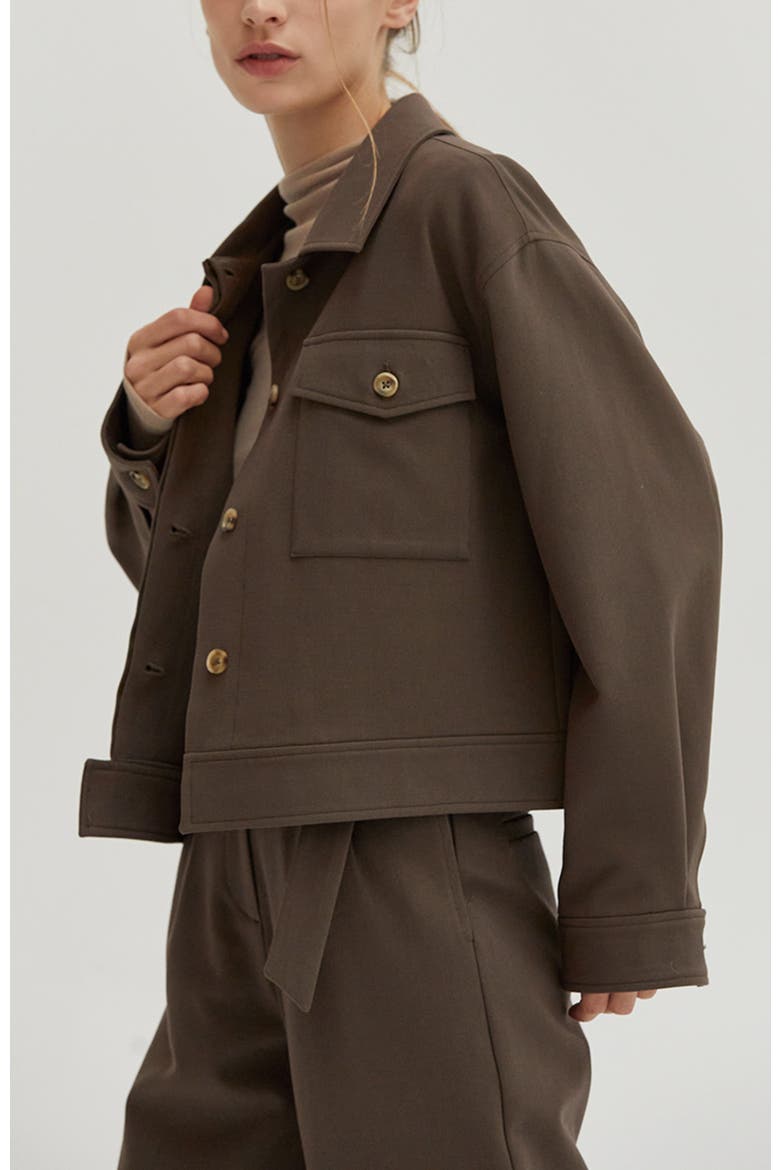Gabardine Shirt Jacket, Alternate, color, Cacao