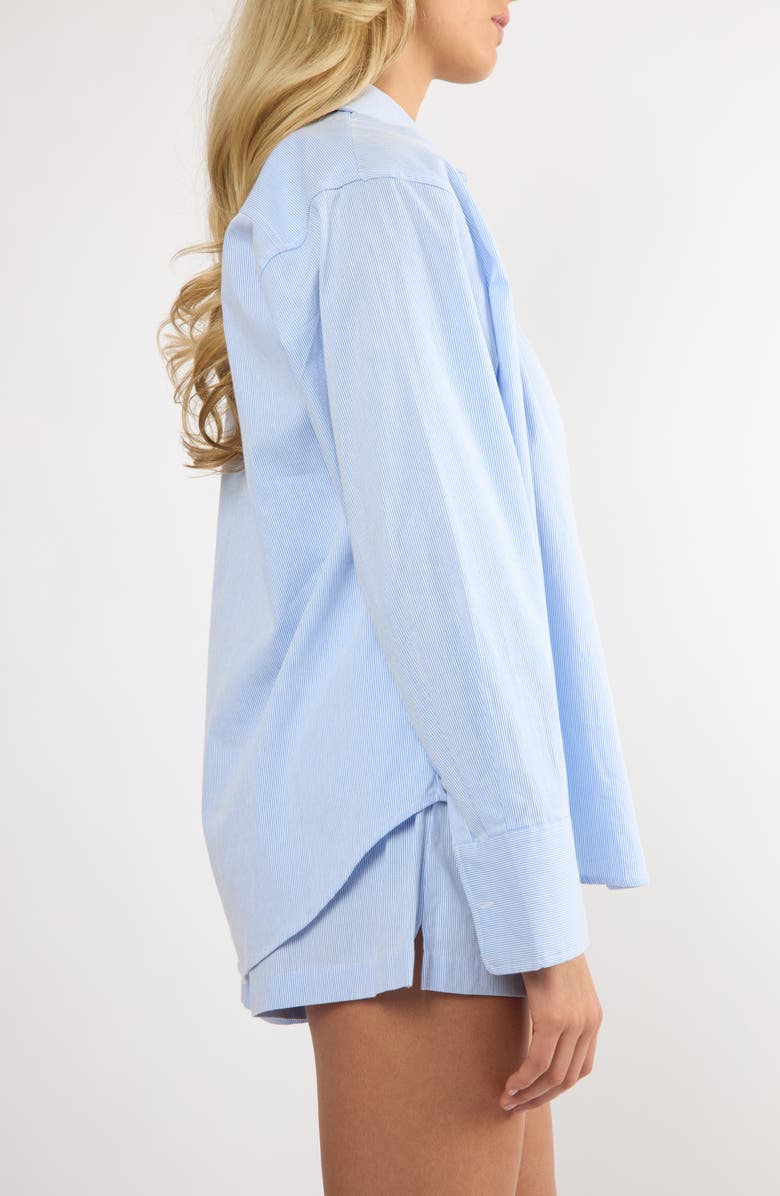 Viens Avec Moi Everyday Oversize Stripe Button-Up Shirt, Alternate, color, Blue Stripe