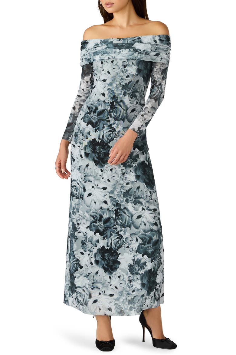 Ashby Floral Off the Shoulder Long Sleeve Maxi Dress, Main, color, FLORAL GLOWLIGHT-GREY