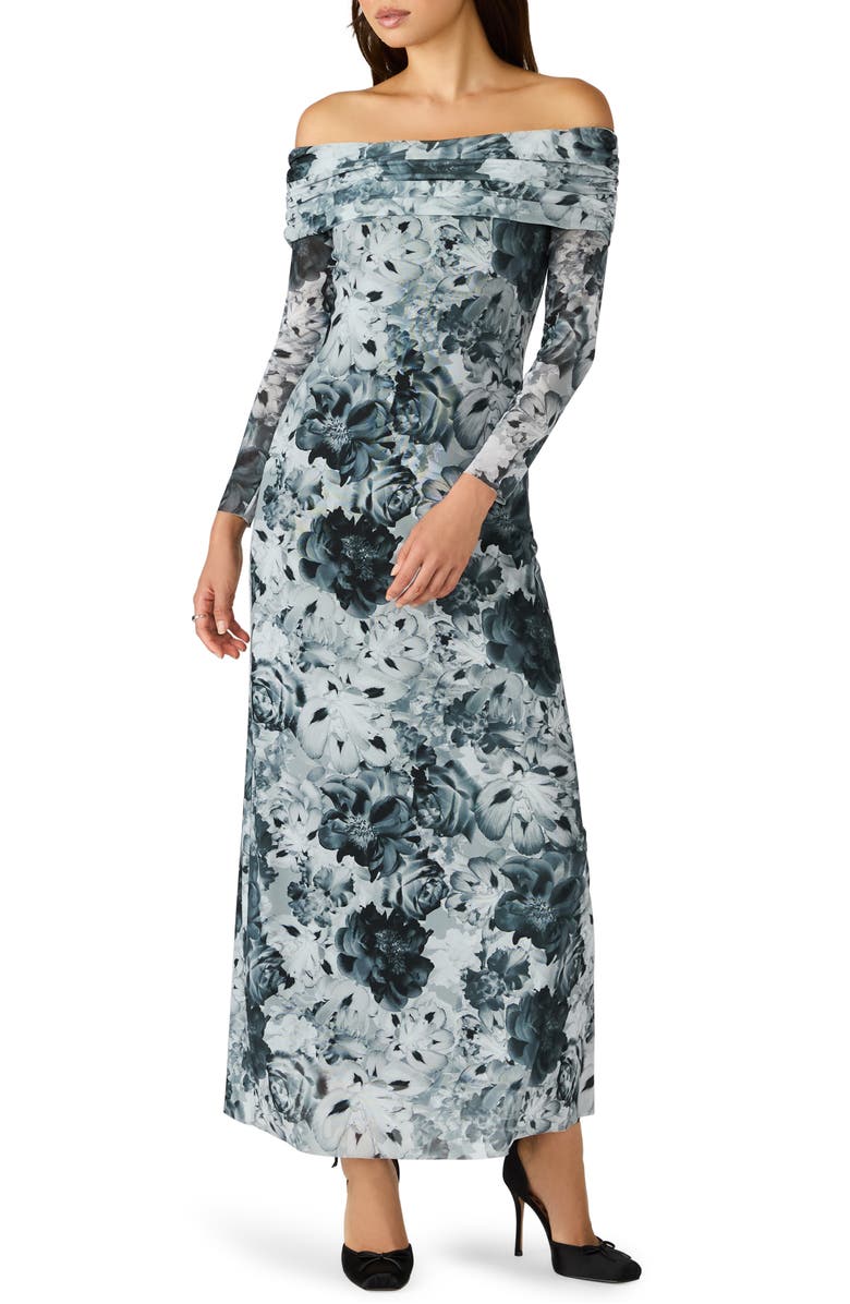 Steve Madden Ashby Floral Off the Shoulder Long Sleeve Maxi Dress, Main, color, Floral Glowlight-Grey