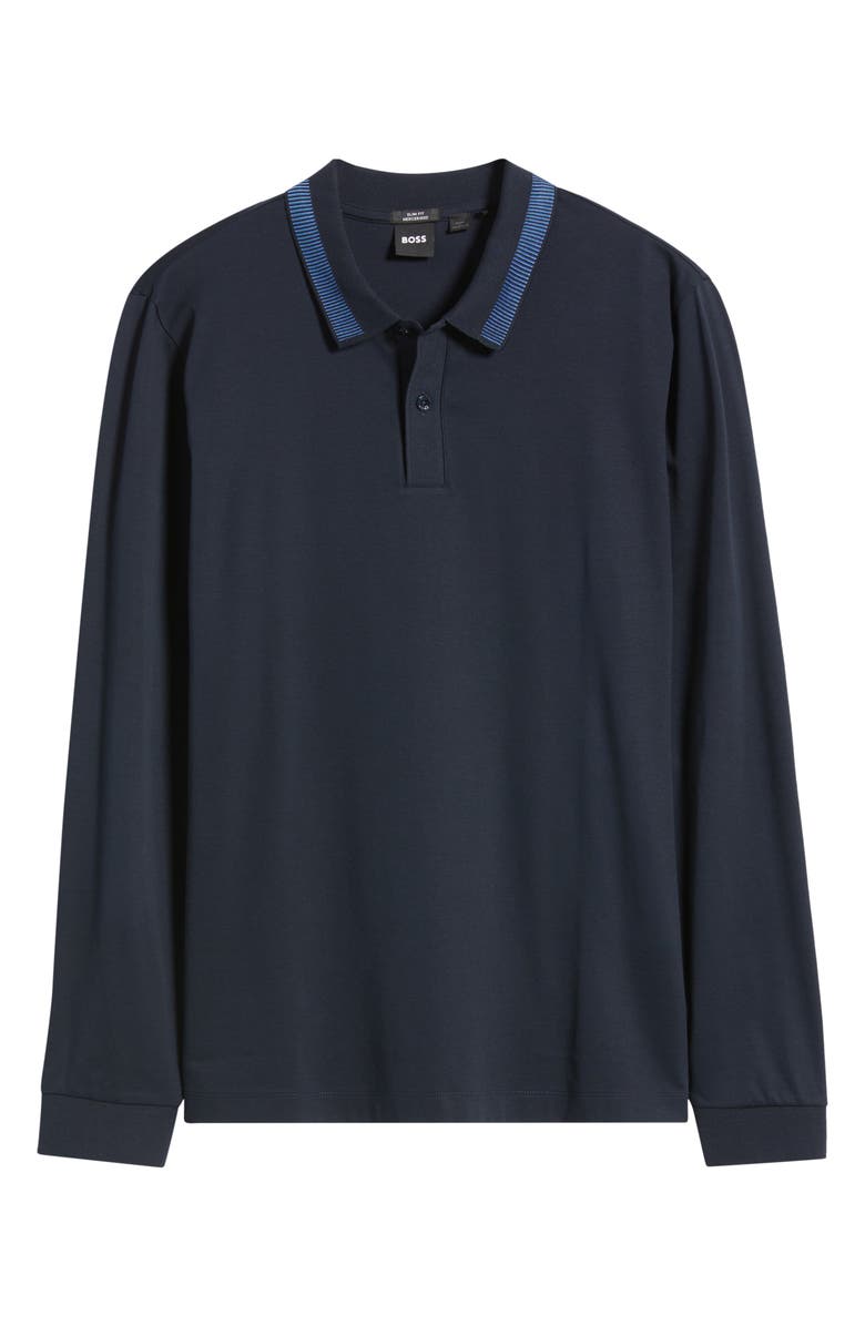 BOSS Pleins Long Sleeve Polo, Alternate, color, Dark Blue