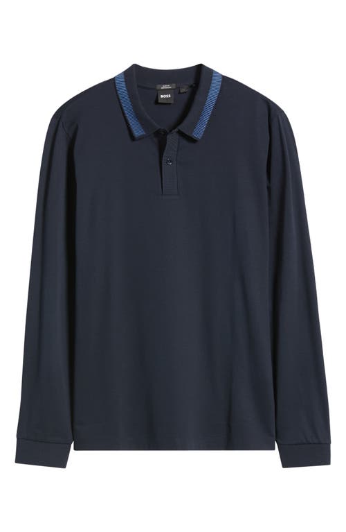 Hugo Boss Polo Sweater In Virgin Wool With Embroidered Logo In Dark Blue