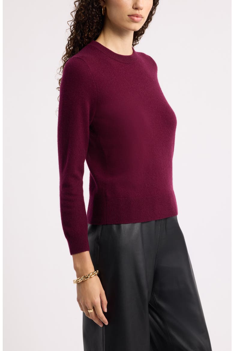 Shrunken Cashmere Crewneck Sweater, Alternate, color, BURGUNDY FIELD