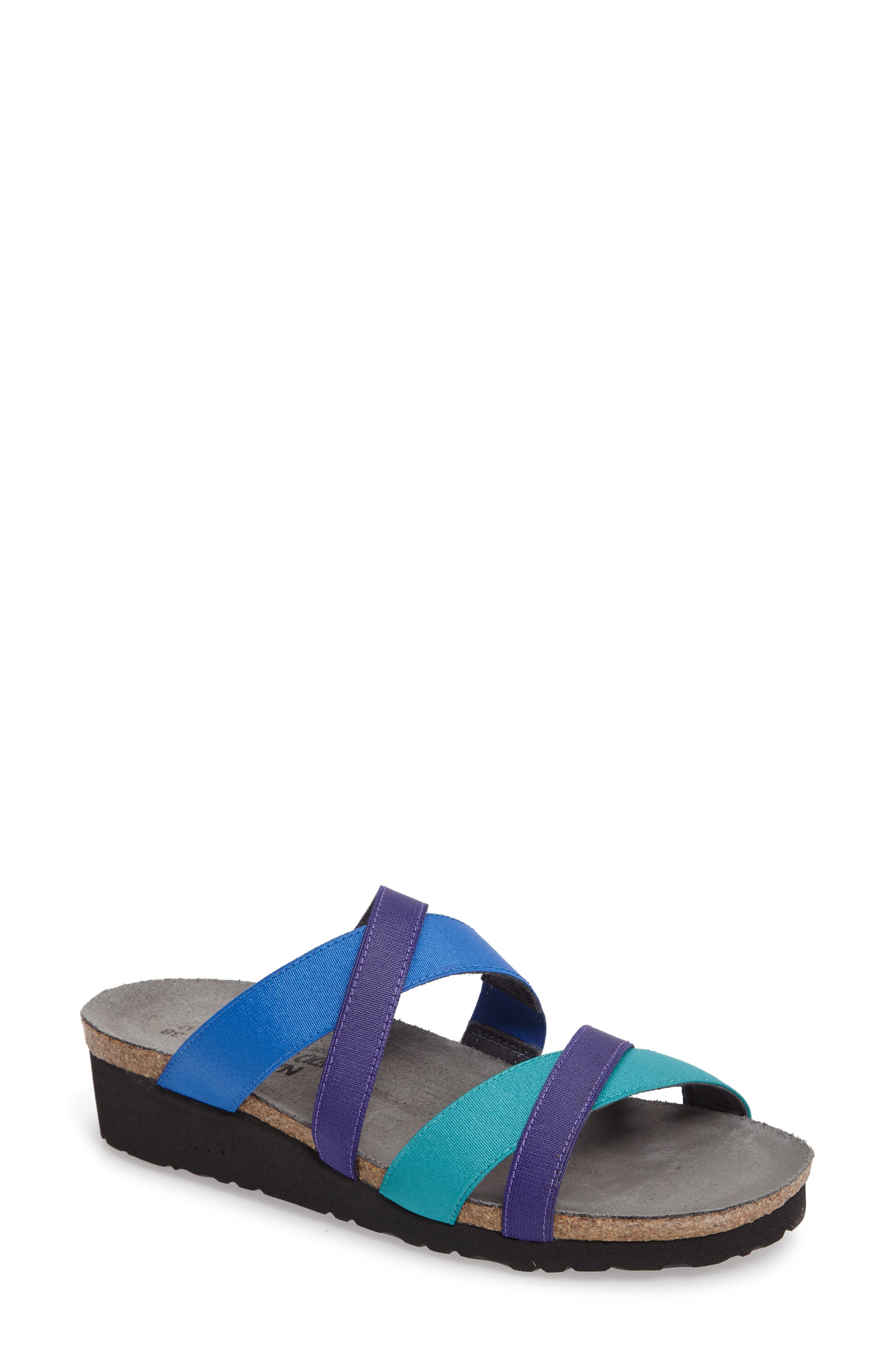Roxana Strappy Slip-On Sandal, Main, color, BLUE/ PURPLE FABRIC