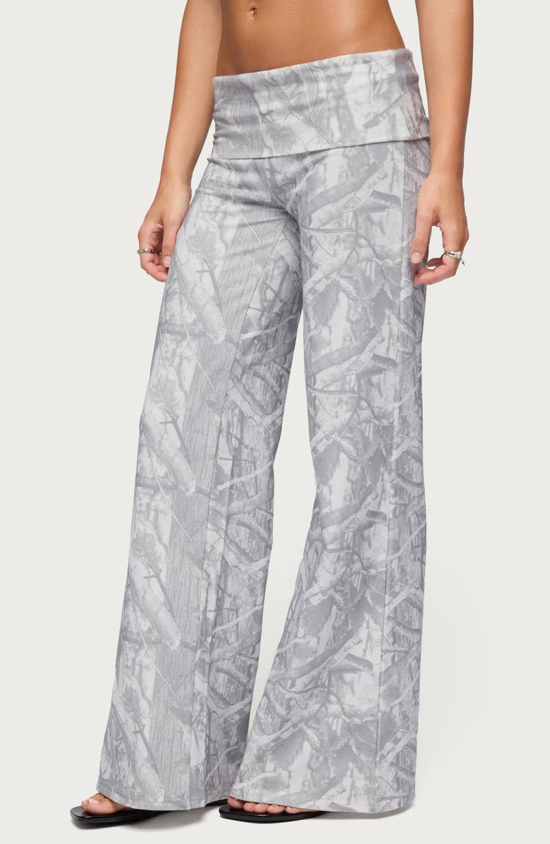 EDIKTED Cammy Camo Wide Leg Foldover Pants, Alternate, color, Gray