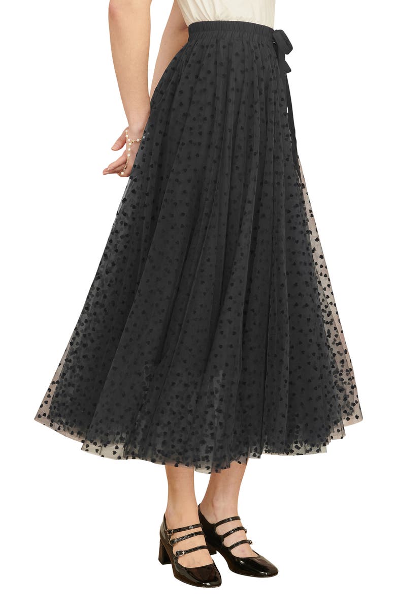 Yumi Mesh Heart Print Tulle Skirt, Alternate, color, Black