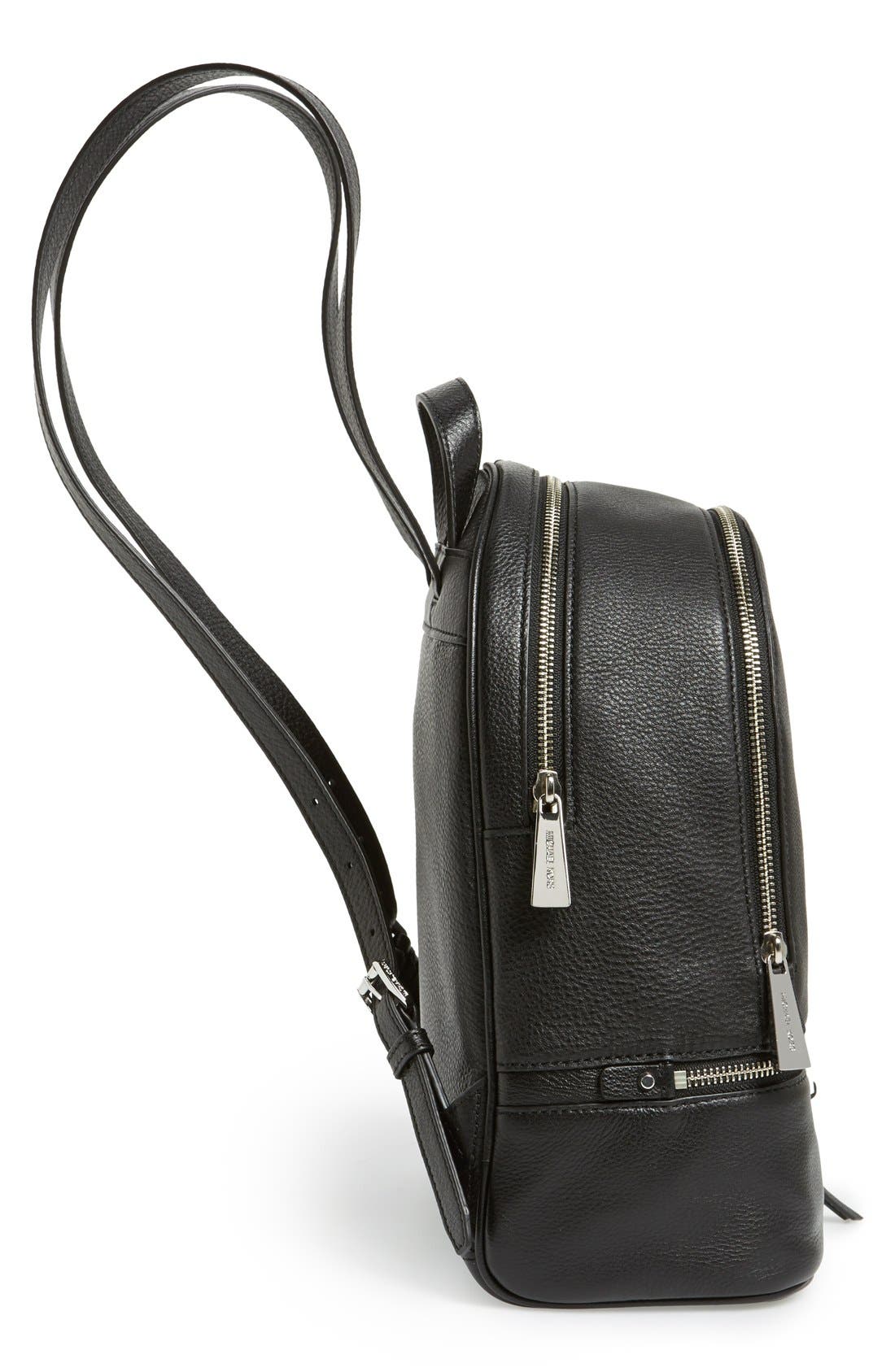 'Small Rhea Zip' Leather Backpack, Alternate, color, BLACK/ SILVER