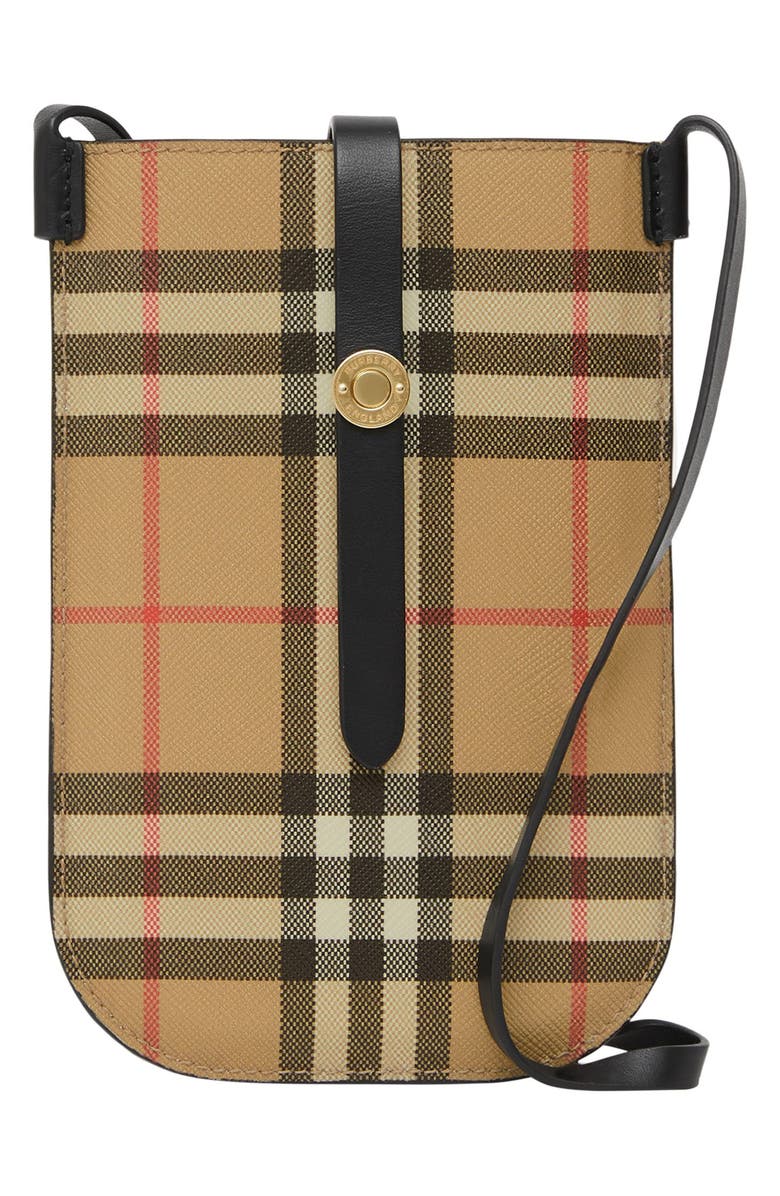 Burberry Anne Check Canvas & Leather Crossbody Phone Case, Main, color,