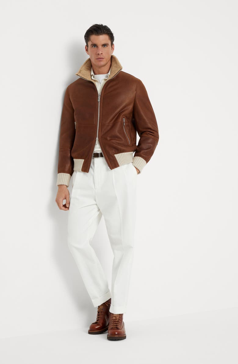 Brunello Cucinelli Nappa shearling bomber jacket, Alternate, color, 