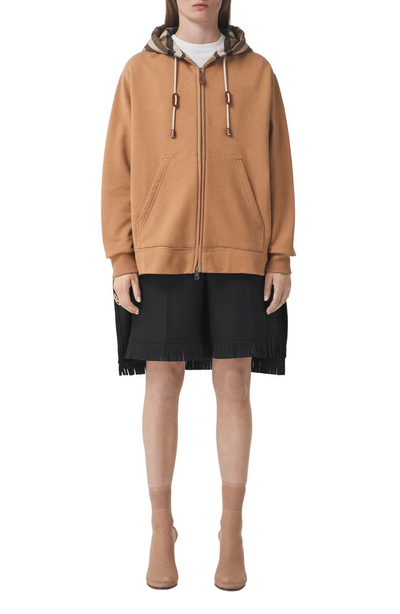 Burberry Poulter Check Oversize High-Low Cotton Hoodie, Alternate, color,