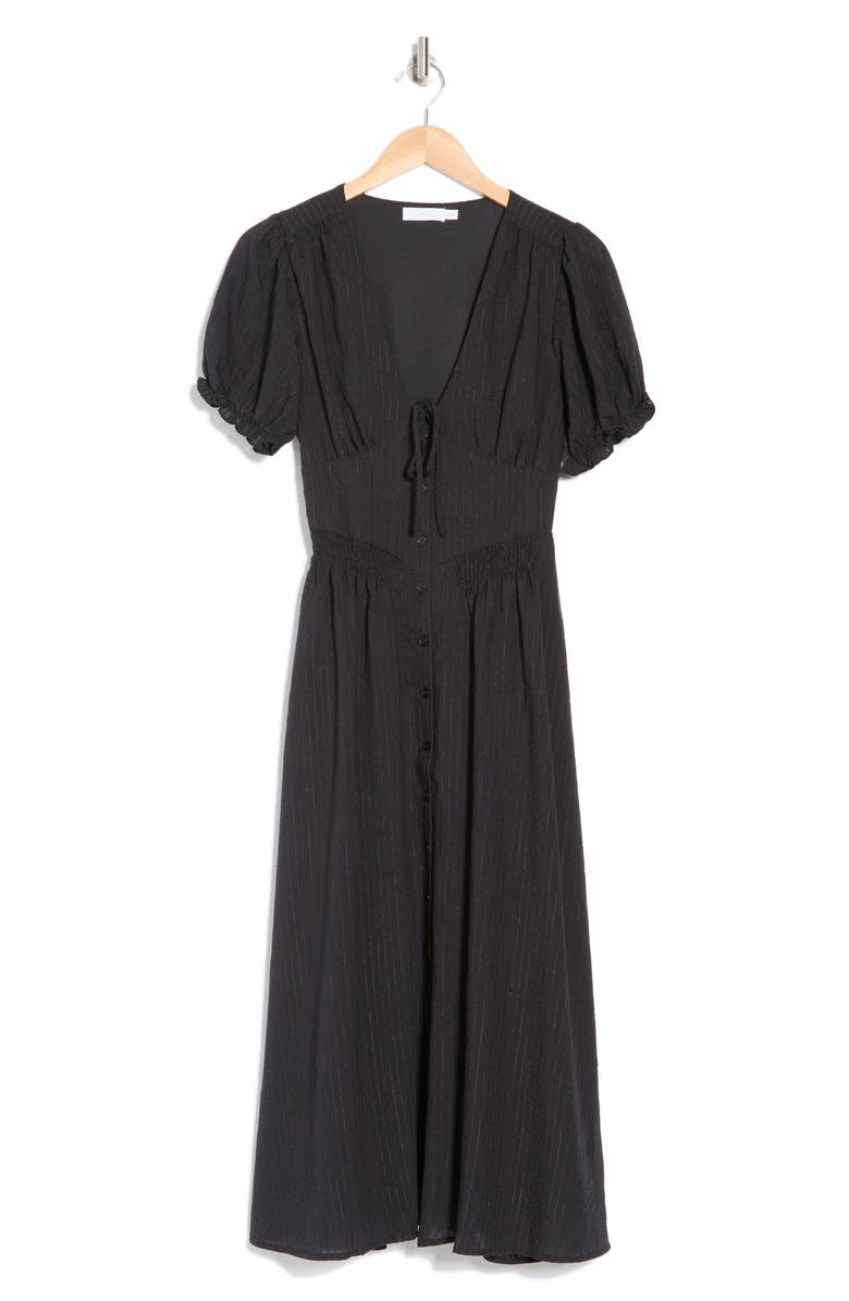 Puff Sleeve Cinched Waist Midi Dress