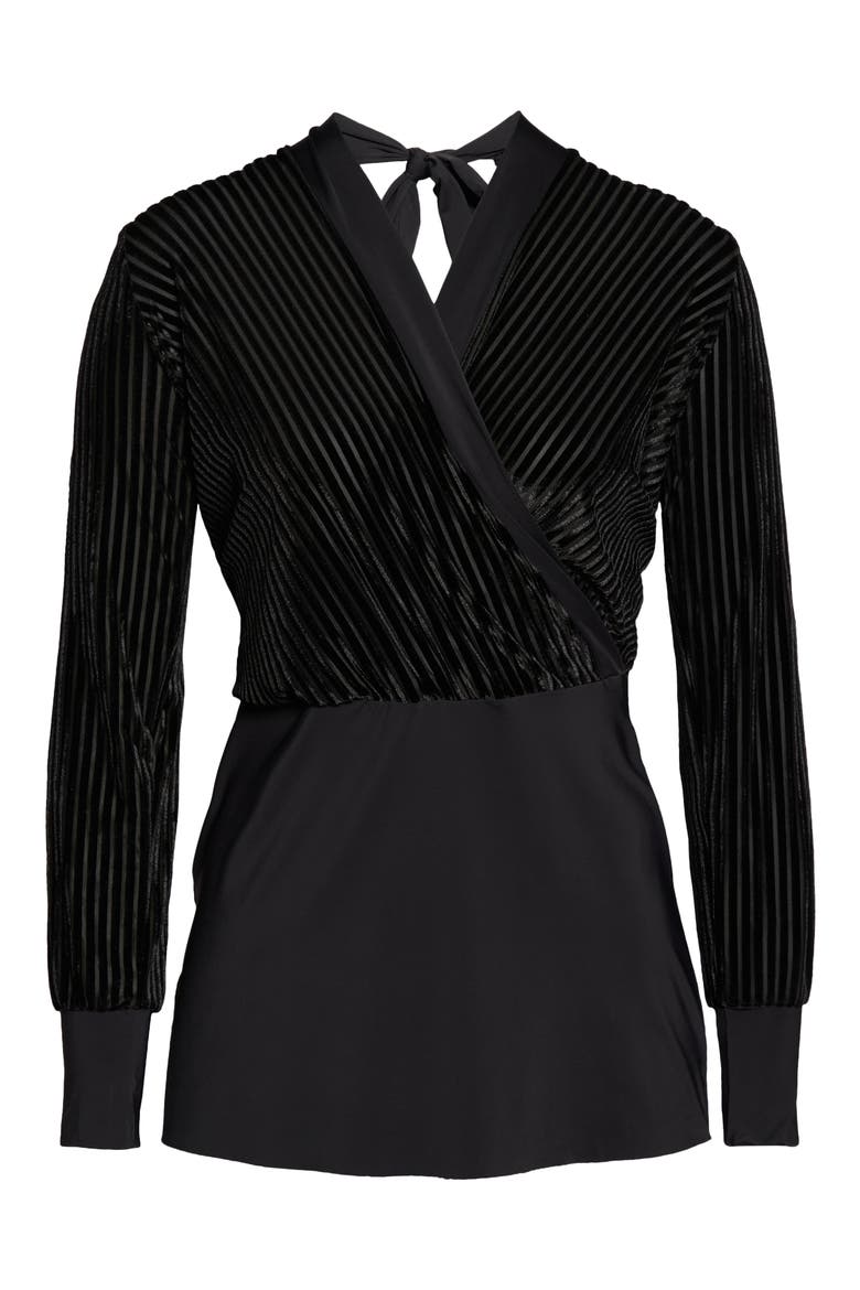 Tie Neck Long Sleeve Tunic, Alternate, color, BLACK