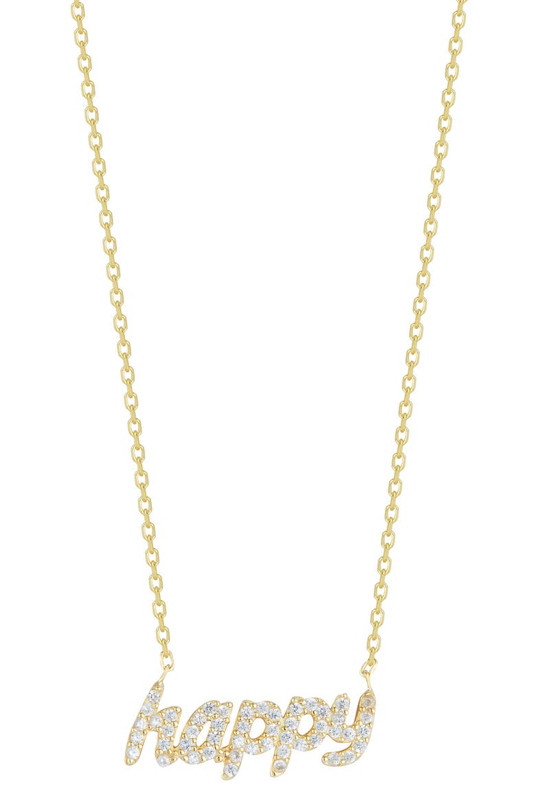 Cubic Zirconia Happy Pendant Necklace, Main, color, GOLD