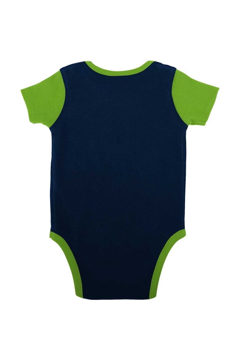 Newborn & Infant College Navy/Neon Green Seattle Seahawks Home Field Advantage Three-Piece Bodysuit, Bib & Booties Set, Alternate, color, Navy
