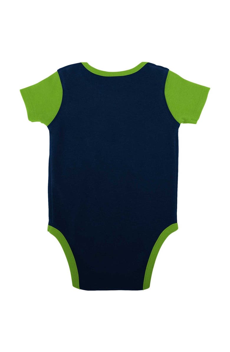 Outerstuff Newborn & Infant College Navy/Neon Green Seattle Seahawks Home Field Advantage Three-Piece Bodysuit, Bib & Booties Set, Alternate, color, 