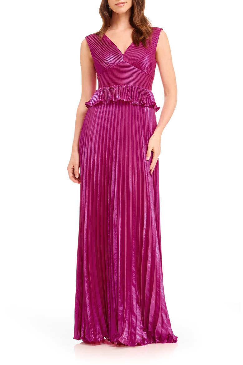 Liliana Metallic Pleated Gown, Main, color, FUCHSIA