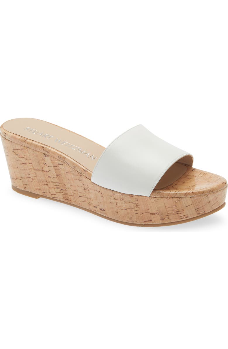 Stuart Weitzman Summer Wedge Sandal, Main, color, White.