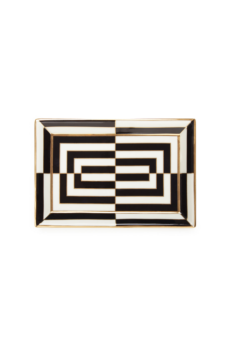Op Art Rectangle Serving Tray, Alternate, color, Black / White / Gold