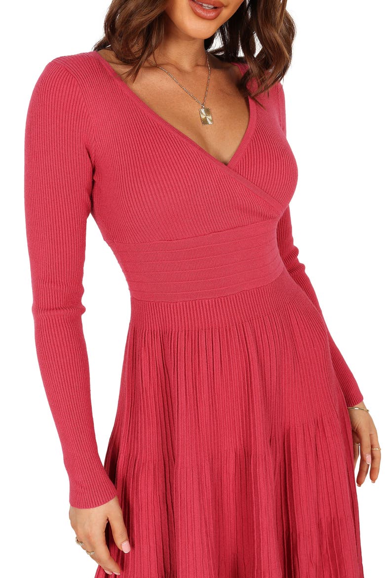 Violette Long Sleeve Midi Dress, Alternate, color, BERRY