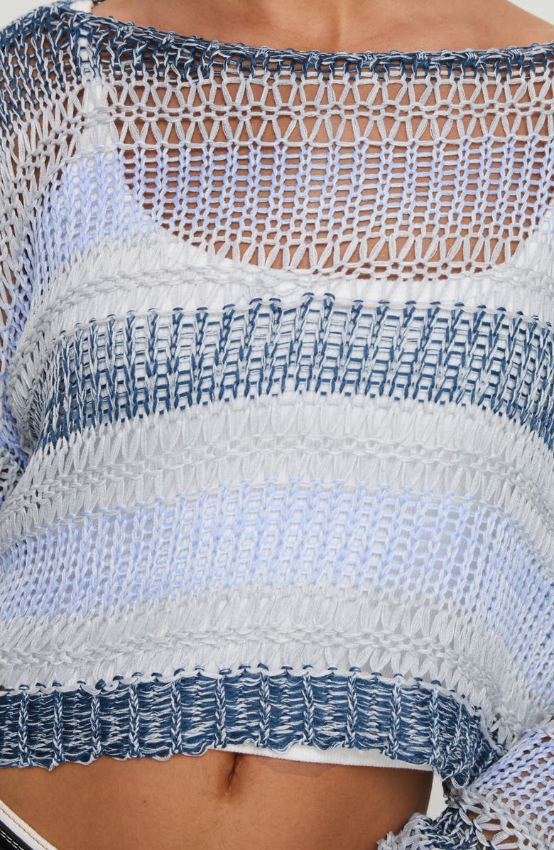 Princess Polly Perren Stripe Sheer Sweater, Alternate, color, Blue Stripe