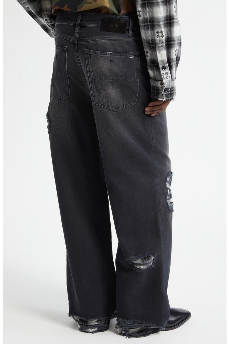 Flannel Repaired Baggy Jeans, Alternate, color, STEEL BLACK