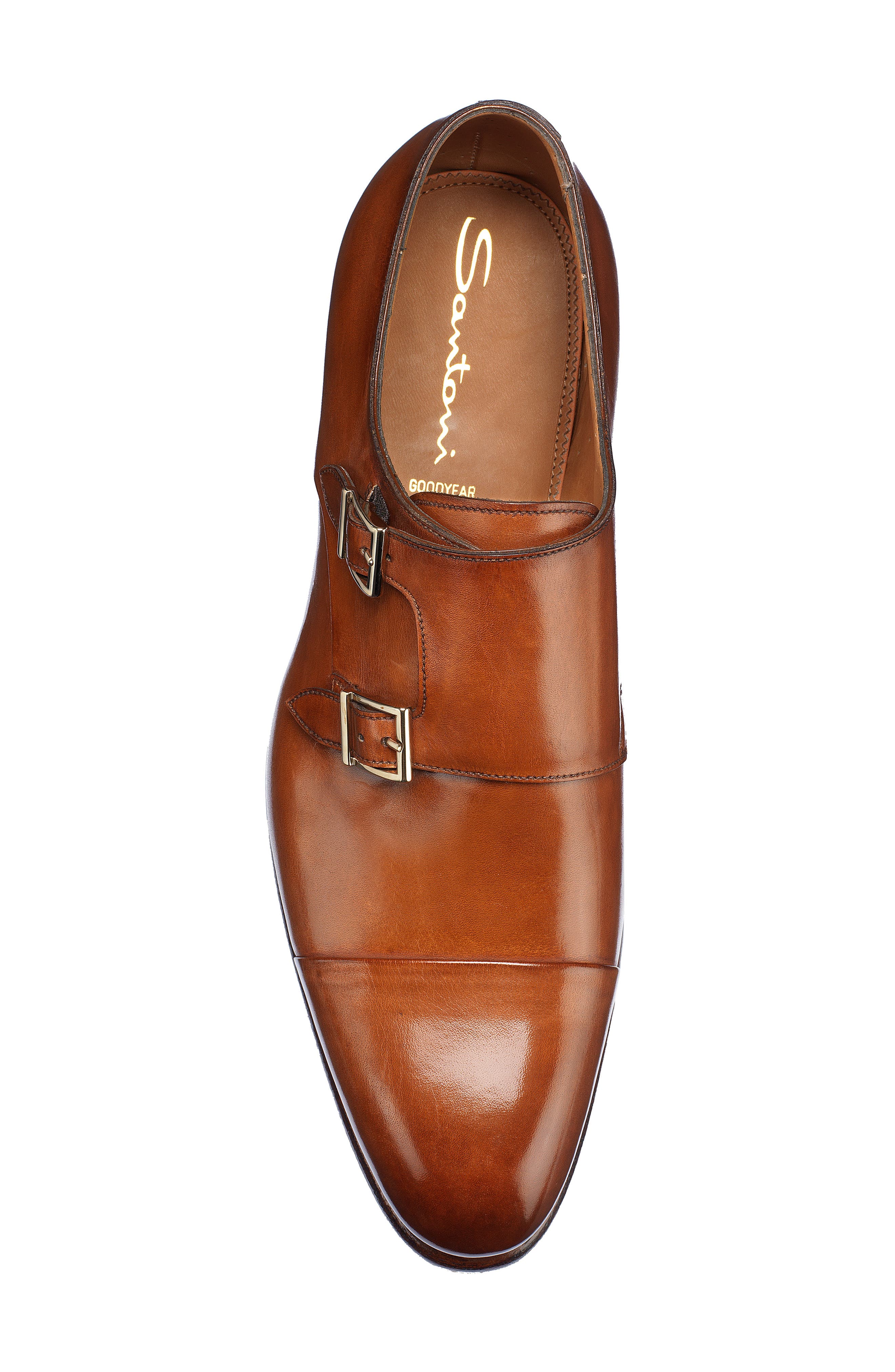 Santoni IRA Double Monk Strap Shoe, Alternate, color, Cognac Leather