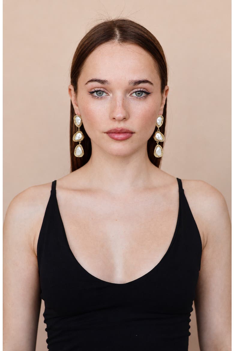 Heights Faux Pearl Drop Earrings, Alternate, color, GOLD