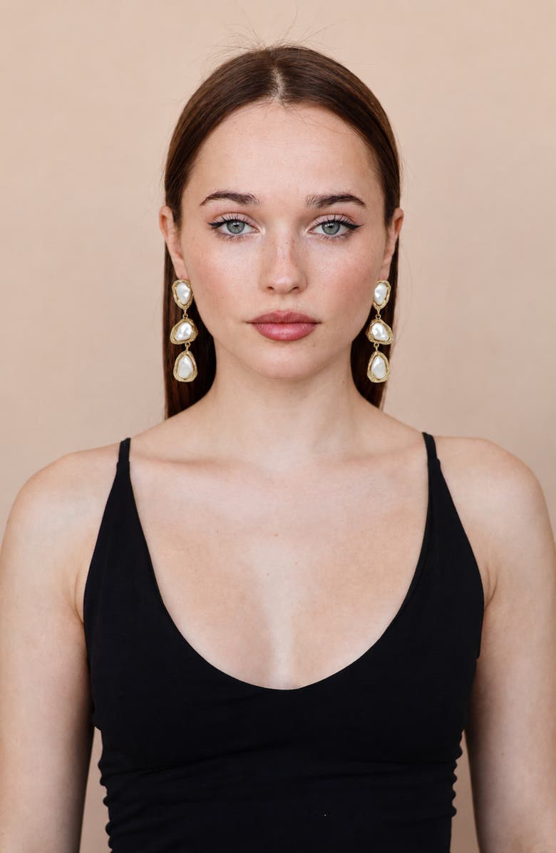 Petit Moments Heights Faux Pearl Drop Earrings, Alternate, color, Gold