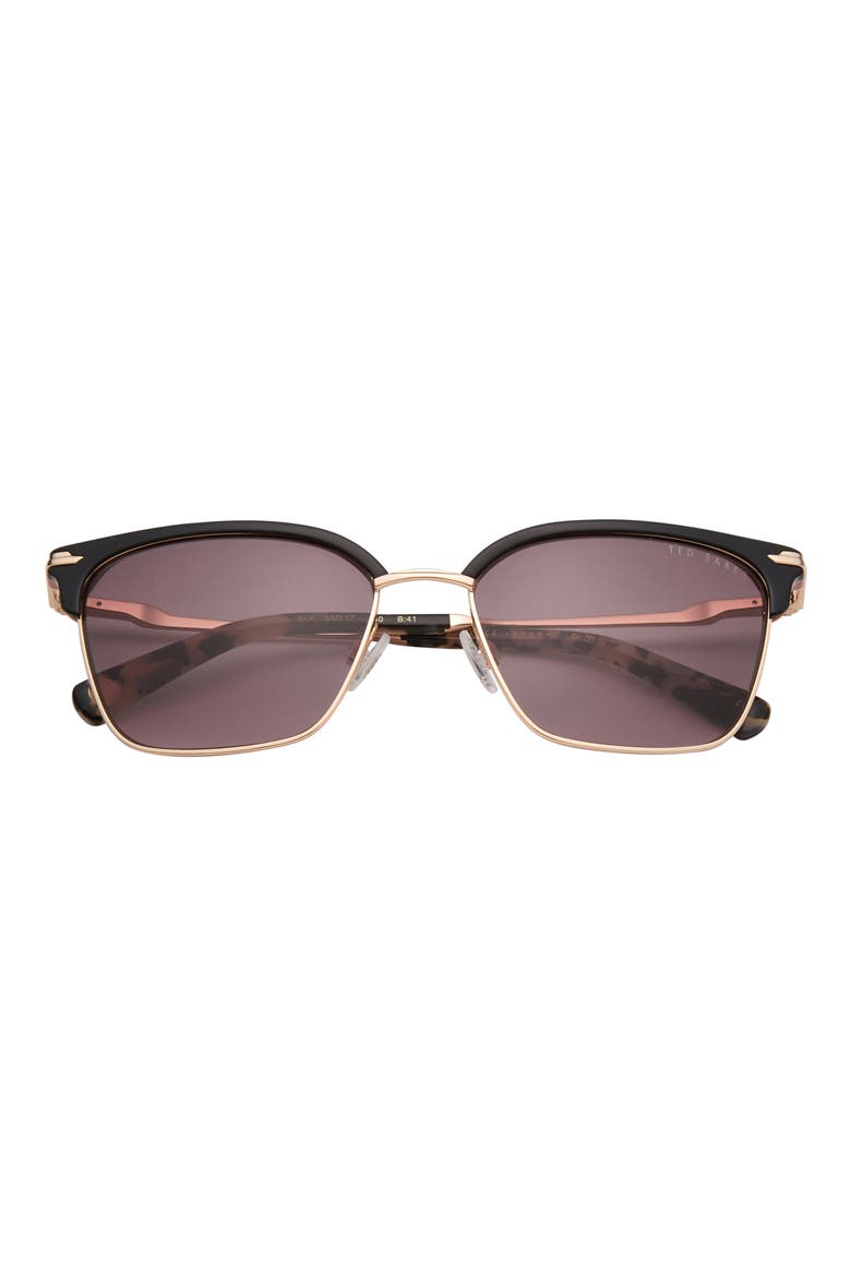 55mm Half Rim Square Sunglasses, Main, color, BLACK