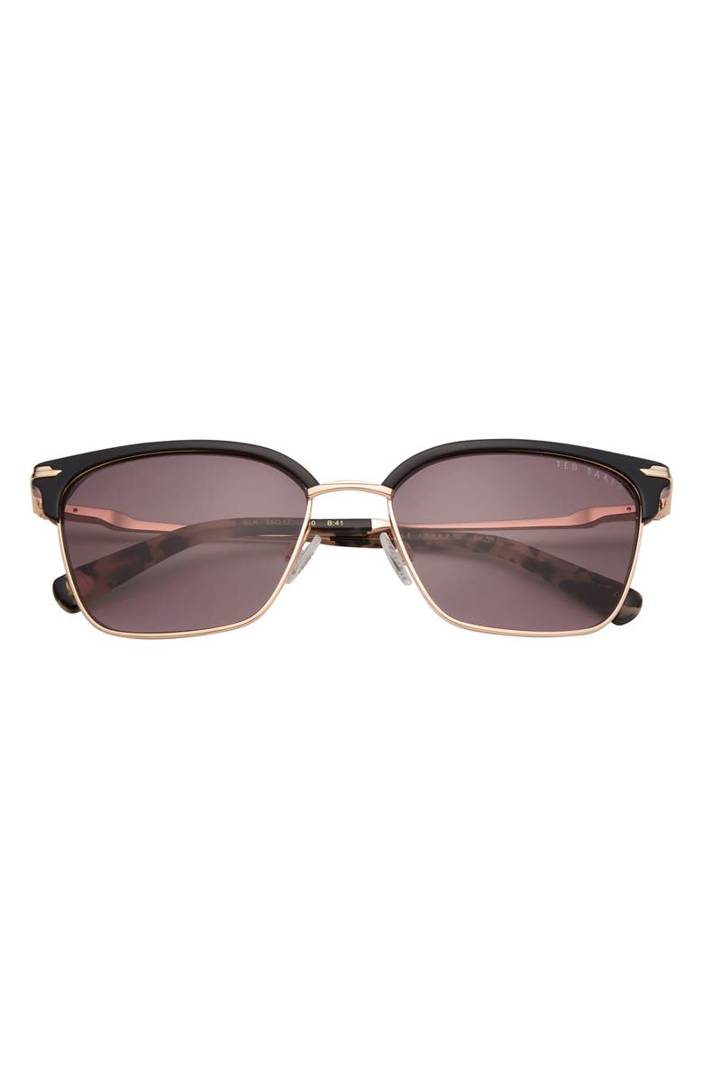 Ted Baker 55mm Half Rim Square Sunglasses, Main, color, Black
