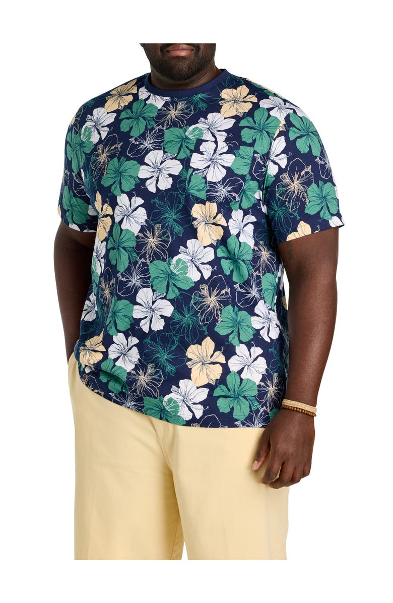 Harbor Bay by DXL Big & Tall Moisture-Wicking Floral Print Pocket T-Shirt, Main, color, Peacoat Multi