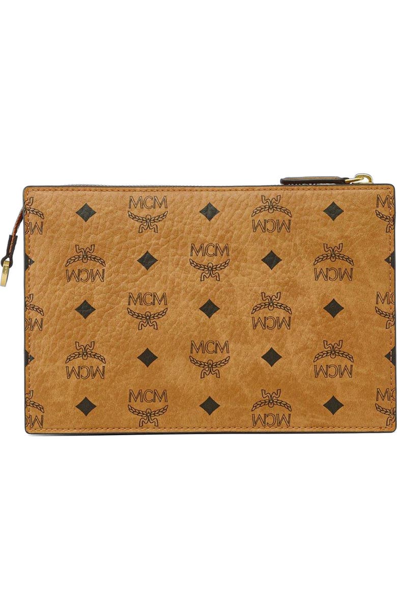 MCM Aren Standing Crossbody Pouch in Visetos, Alternate, color, Brown
