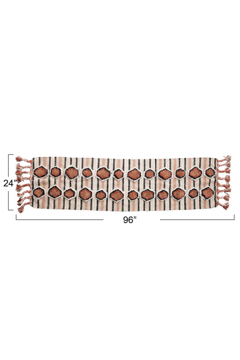 Cotton Tufted Kilim Floor Runner with Braided Tassels, Alternate, color, Orange