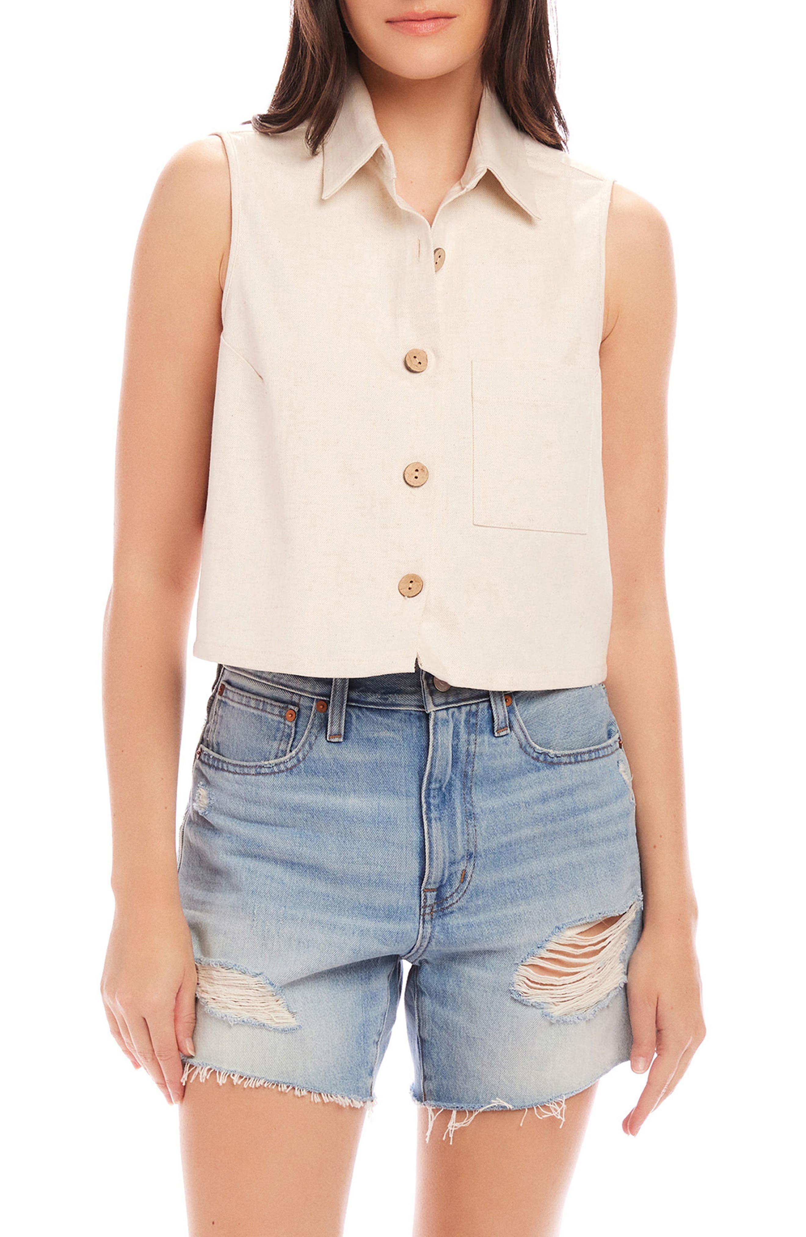 FIFTEEN TWENTY FIFTEEN TWENTY ADDISON CROP SLEEVELESS BUTTON-UP SHIRT