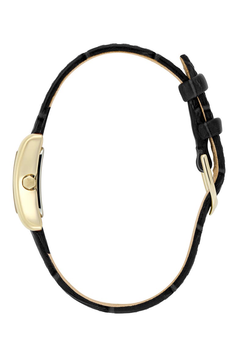 Mini Grove Rectangular Croc Embossed Leather Strap Watch, 16mm, Alternate, color, BLACK