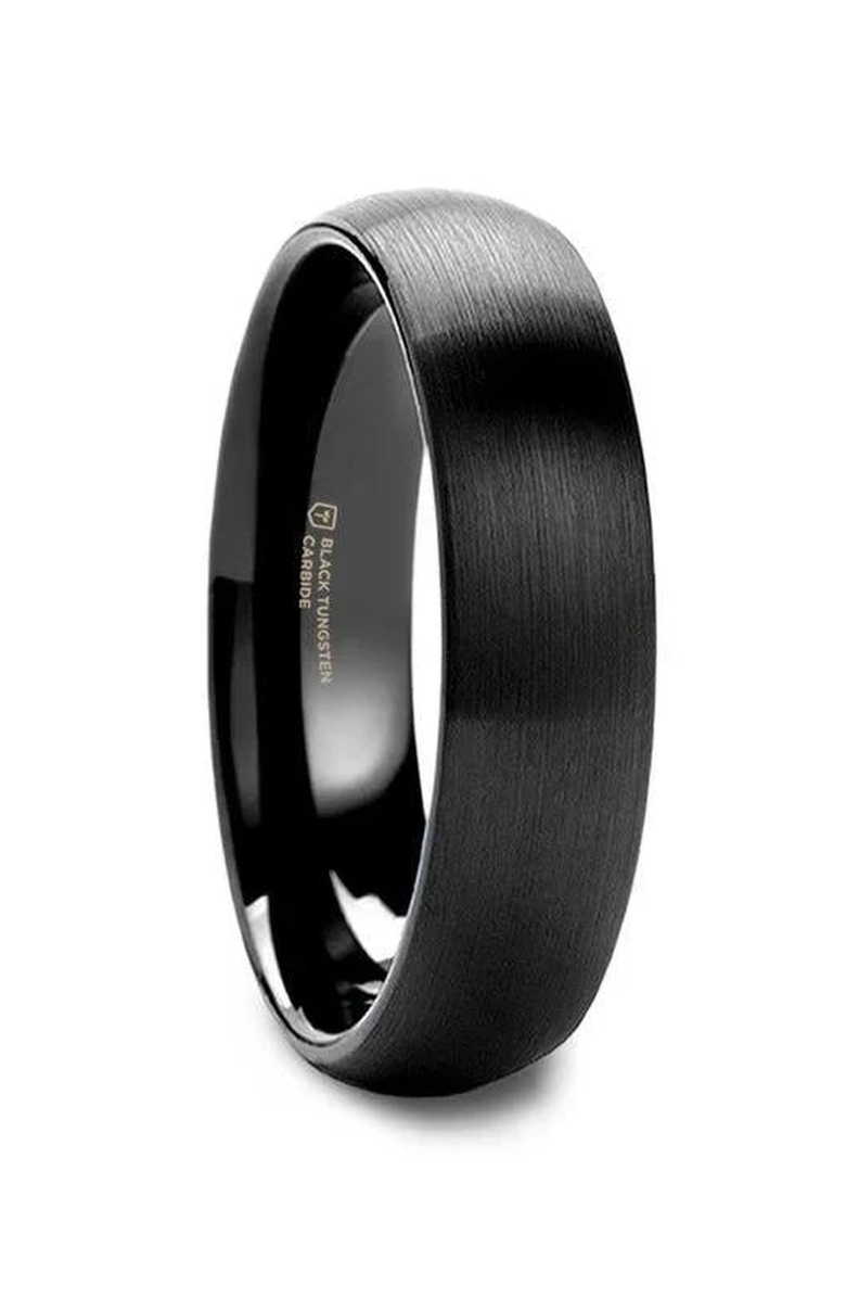 Larson Jewelers Raider Domed Brush Finished Tungsten Wedding Band, Main, color, Black 4Mm