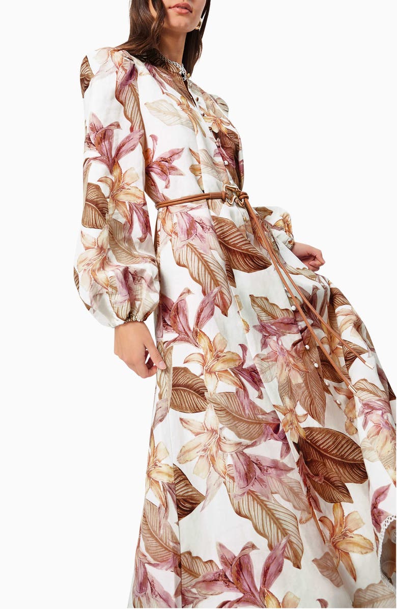 Elliatt Meadow Day Floral Long Sleeve Linen Blend Shirtdress, Alternate, color, 