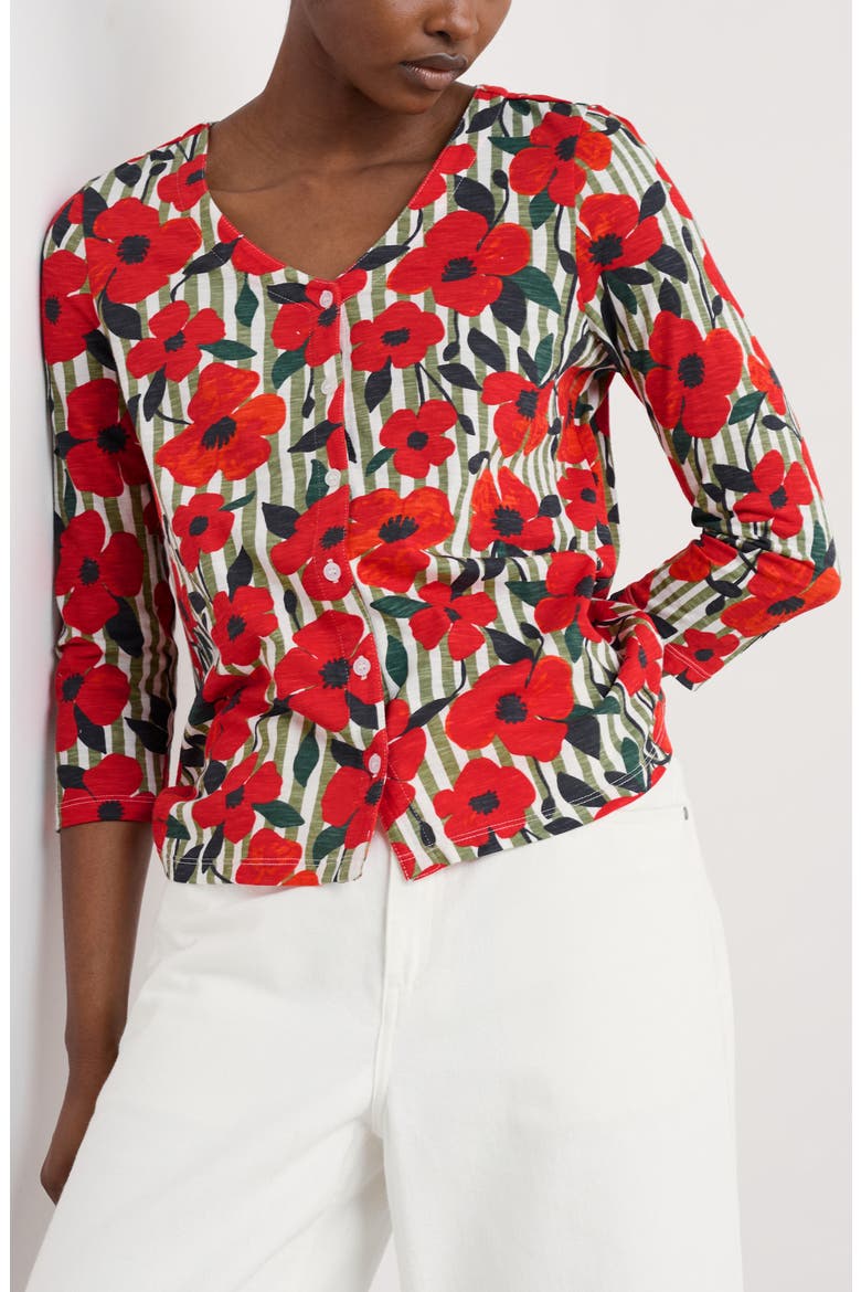 Studio Glass Organic Cotton Button-Up Top, Main, color, STRIPEY FLORAL MOSS