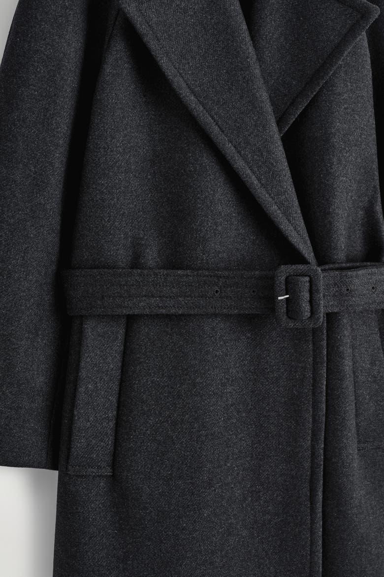 Tailored Belted Wool-Twill Coat, Alternate, color, CHARCOAL