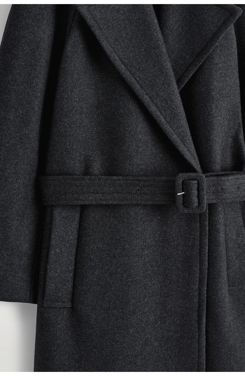 COS Tailored Belted Wool-Twill Coat, Alternate, color, Charcoal