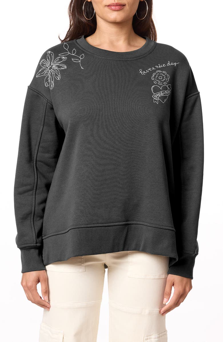 Scotch & Soda Embroidered High-Low Crewneck Sweatshirt, Main, color,