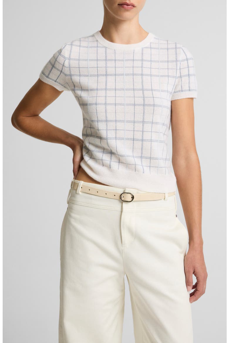 Plaid Short Sleeve Cashmere, Wool & Silk Sweater, Main, color, LAGOON COMBO