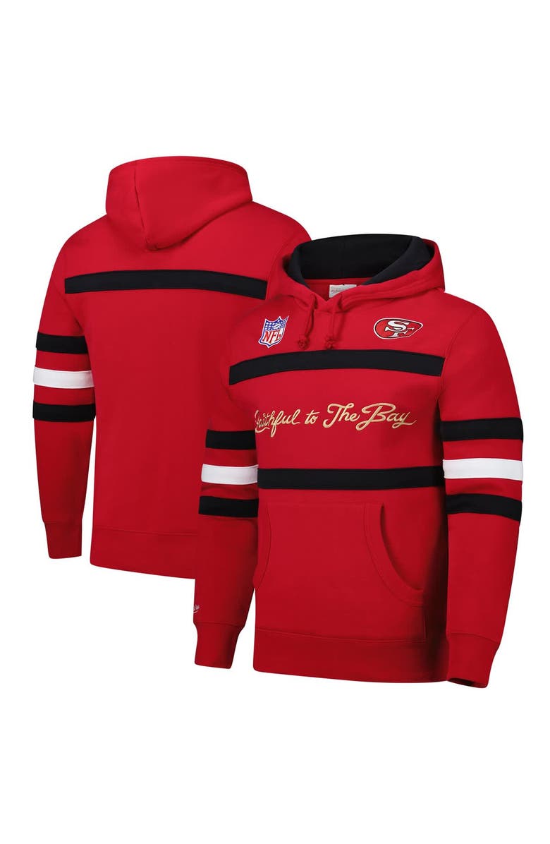 Mitchell & Ness Men's  Scarlet San Francisco 49ers Vintage Logo Head Coach Fleece Pullover Hoodie, Main, color, 