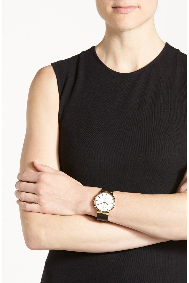 'Ancher' Chronograph Leather Strap Watch, 40mm, Alternate, color, BLACK/ GOLD