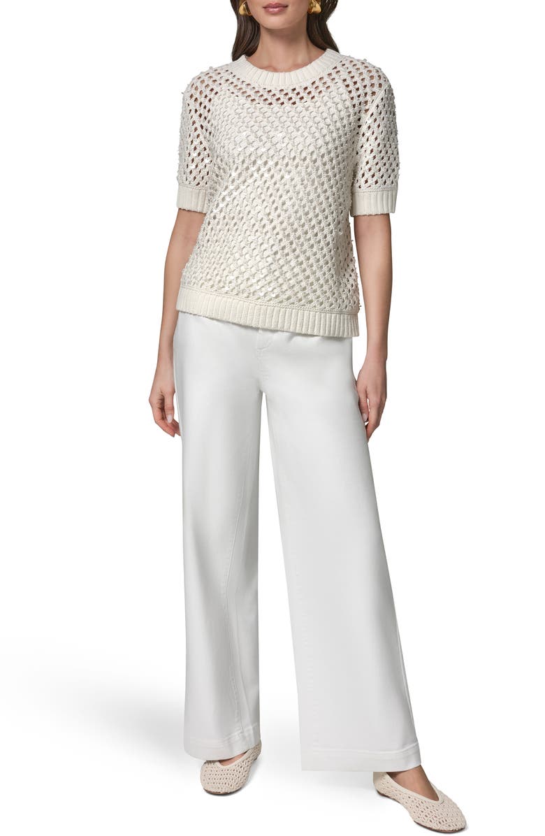 Donna Karan New York Pearl Detail Short Sleeve Sweater, Alternate, color, 