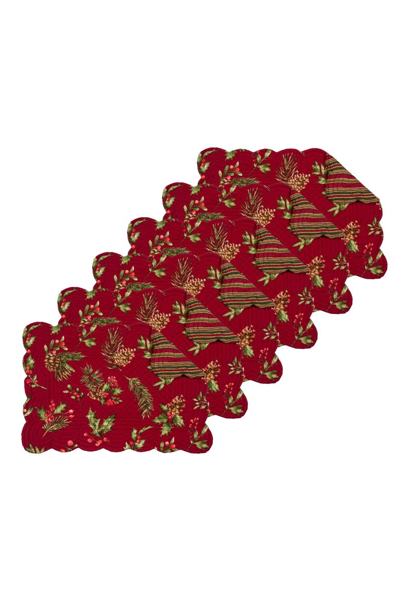 Maureen Reversible Machine Wash Quilt Set of 6 Placemats 13" x 19", Main, color, Red