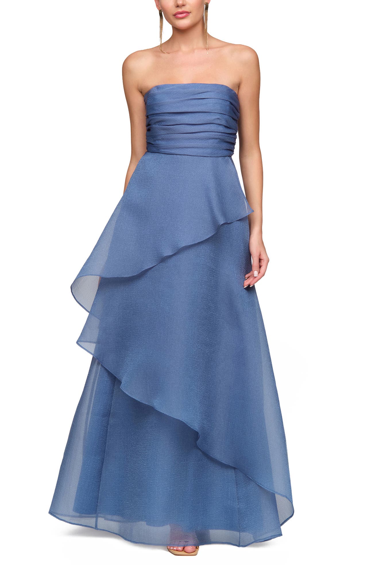 Js Collections Amica Strapless Organza Gown In Blue
