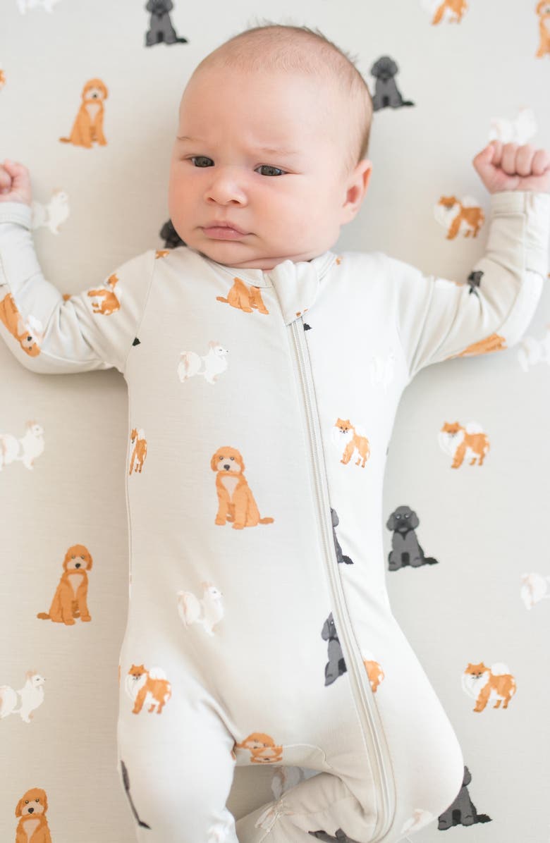 Kyte BABY Print Zip-Up Footie, Alternate, color, Fluffy Dog