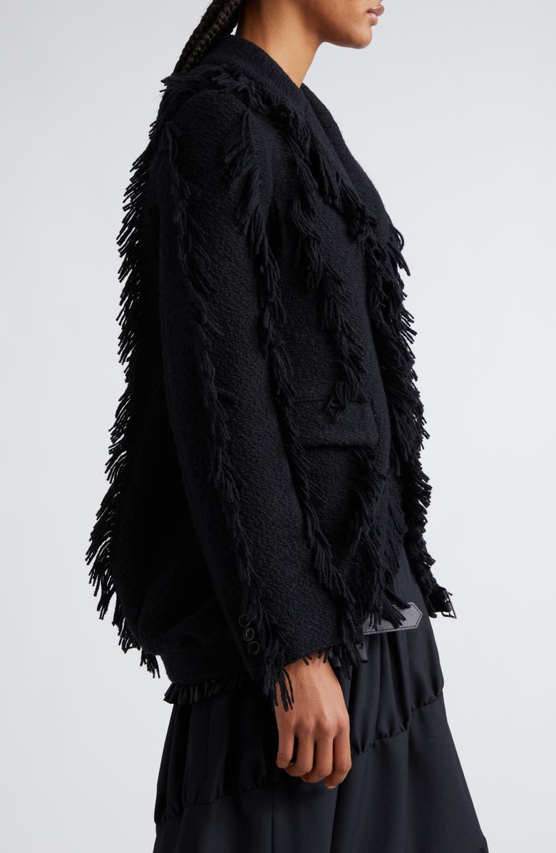 Noir Kei Ninomiya Fringe Trim Wool Blend Coat, Alternate, color,